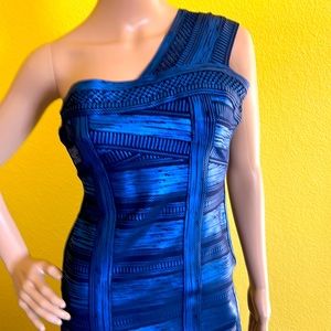HERVE LEGER METALLIC BLUE DRESS